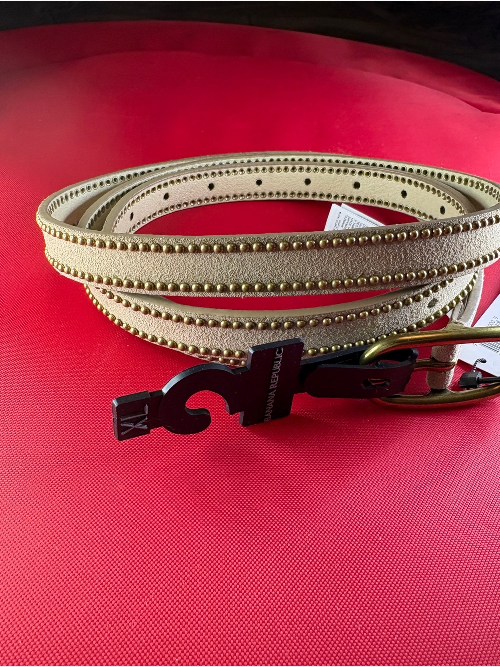 Banana Republic Beige Leather Belt with Gold Stud Trim - Picture 2 of 10